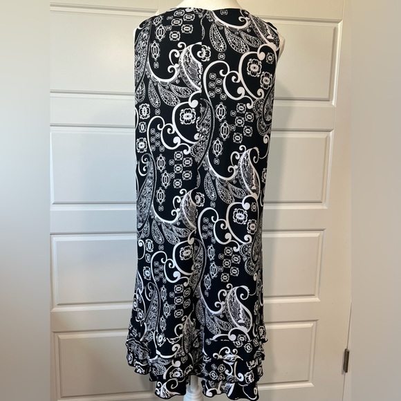 Paisley Ruffle Hem Midi Dress Sleeveless Black White Print Casual Size‎ XL - Picture 5 of 8